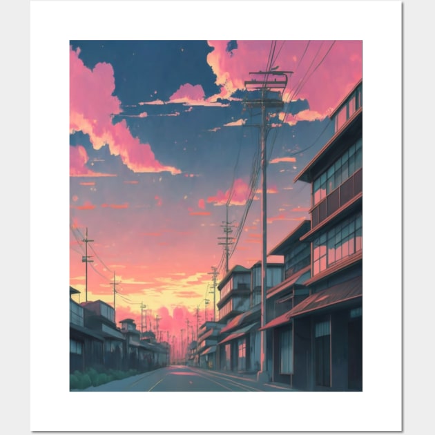 Pink Sunset - Japanese House Wall Art by AnimeVision
